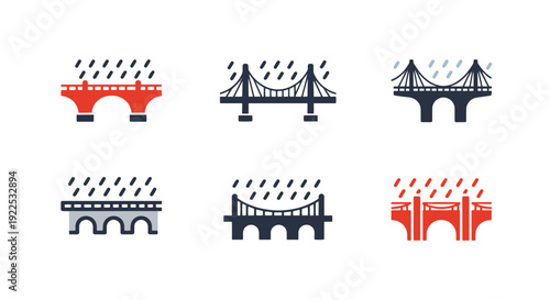 Bridge Rain Line minimal digital color illustration