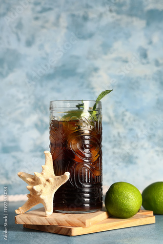 Wooden boards with glass of...