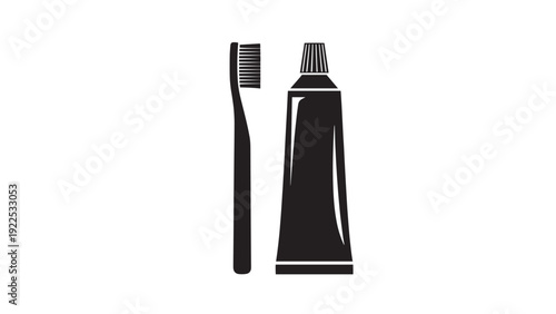 Minimalist black toothbrush and toothpaste tube illustrated for dental hygiene lifestyle concept.
