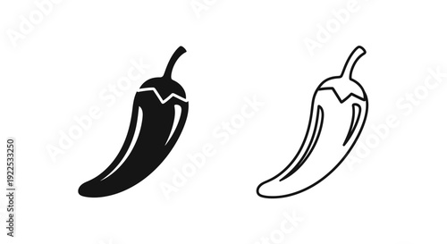 Two black and white chili pepper illustrations on white background stock vector Vector
