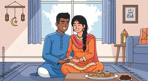 Couple Breaking Fast Together During Ramadan.