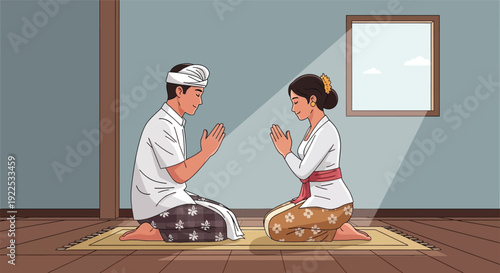 Couple Praying Together Kneeling on Rug.