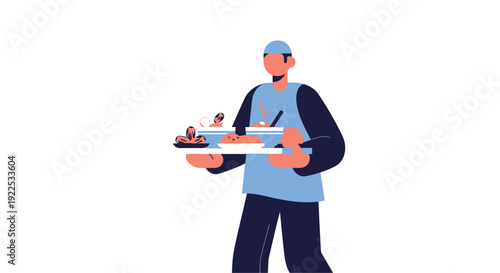 Delivery Man Holding Food Containers.