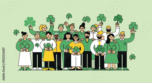 Diverse Group of People Celebrating St Patricks Day.