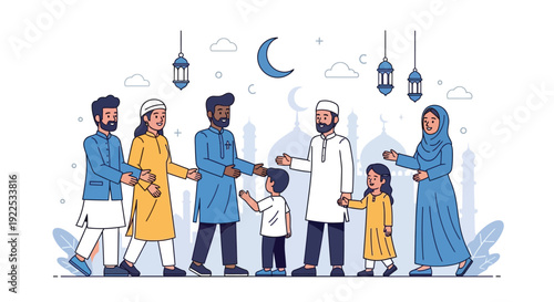 Diverse Muslim Family Holding Hands Together.