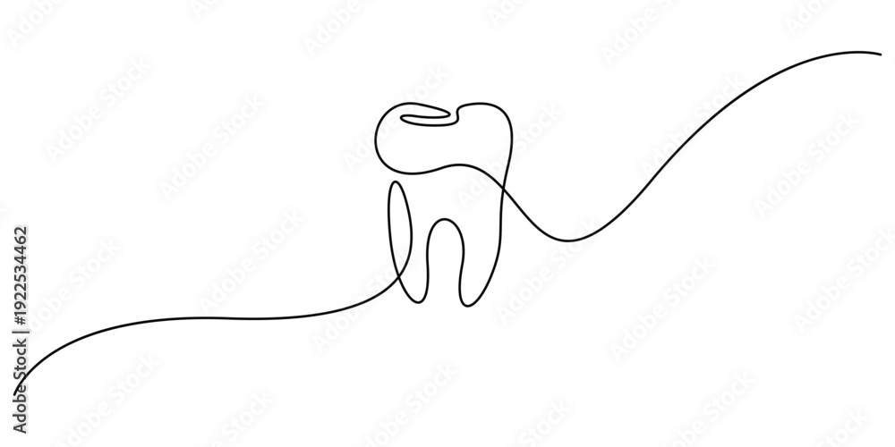 Obraz premium Minimalist continuous one-line drawing of a tooth, Human tooth single line drawing, symbol for dentistry