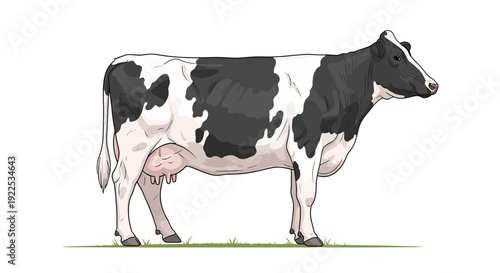Black and White Dairy Cow Illustration on White Background