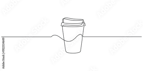 Minimalist continuous one-line drawing of a coffee cup vector illustration