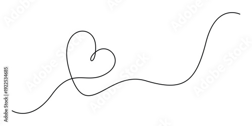 Minimalist illustration of a heart single continuous line drawing, concepts for love, romance, and affection