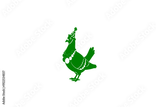 Funny Party Pigeon with Hat and Necklace Sticker Silhouette. Quirky Hyper-Individualism and Humorous Animal Character Vector.