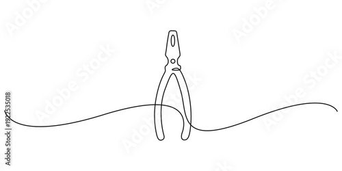 Minimalist, continuous line drawing of a pair of pliers isolate vector illustration