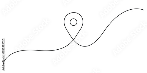 Minimalist continuous line drawing of a map pin location marker on a path vector illustration
