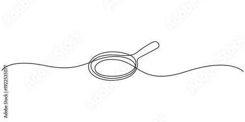 Continuous line drawing illustration of a frying pan, concept for minimalist logos, icons, and modern home décor designs