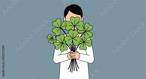 Man Holding Bouquet of Clover Plants.