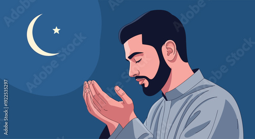Man Praying with Crescent Moon.