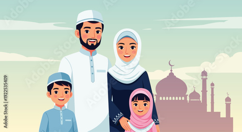 Muslim Family Standing Together Smiling.