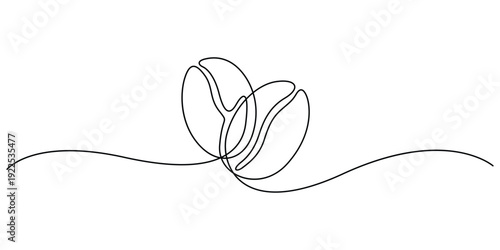 Minimalist, single-line art graphic illustration of coffee beans isolate vector design 