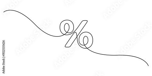 Minimalist continuous one-line drawing of a percent symbol, Concepts for discounts, finance, and economic data