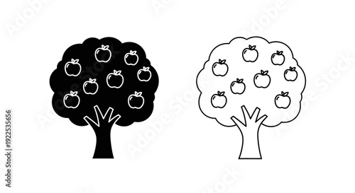 Two trees with apples and oranges on branches, fruit trees, fruit illustration Vector