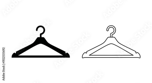 Black and white wire hanger set, minimalist clothing hanger design, simple hanger illustration Vector