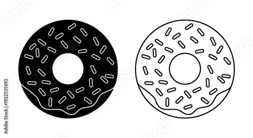 Chocolate and vanilla donuts with sprinkles, delicious pastries, sweet treats Vector