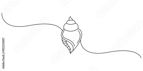 Continuous line drawing of a seashell, Conch, Symbol for beauty spa, wellness salons, or ocean-themed logos