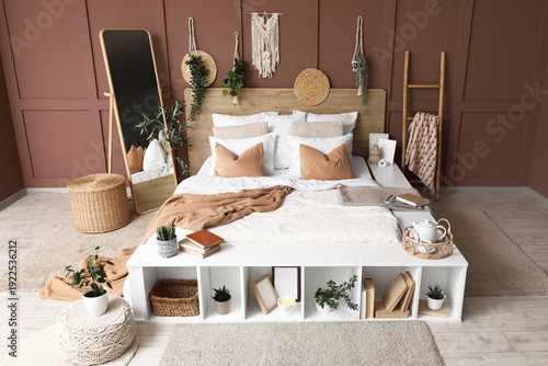 Comfortable bed, floor mirr...