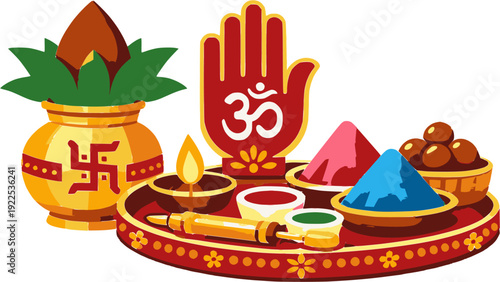 Holi punja thali decorations , happy holi celebrations 