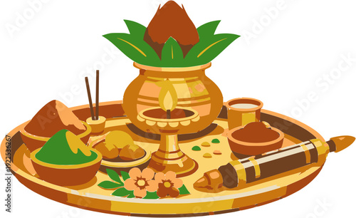 illustration of a punja , Holi punja thali decoration 