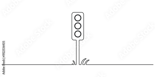 Minimalist continuous one black and white line art drawing of a traffic light