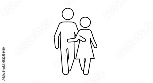 Simple line drawing depicting a father and daughter walking together