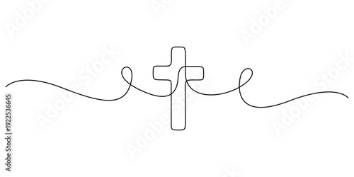 Continuous line drawing of a Christian cross, minimalist line art of the religious symbol vector design 