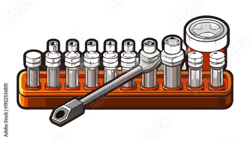 Spark Plugs Set with Wrench – Automotive Engine Components Illustration