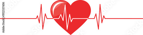 Glossy red heart with heartbeat electrocardiogram line medical cardiology concept vector illustration isolated