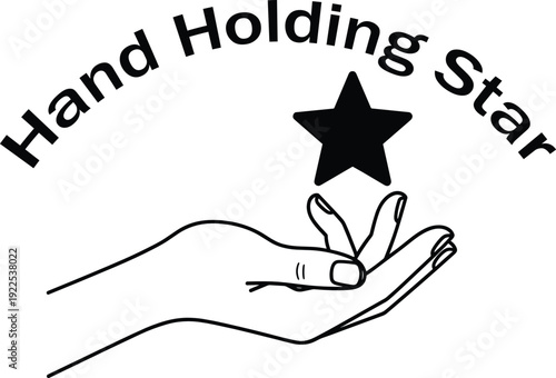 Quality, Reward and Achievement Concept Icon. Hand Holding Star Symbol in Minimal Black and White Vector Design for Branding and Marketing