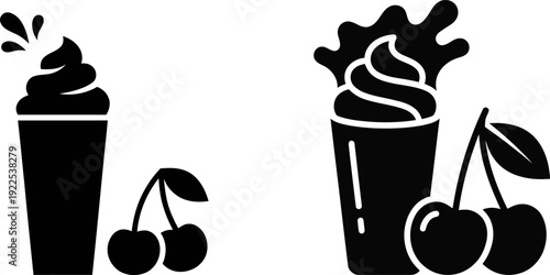 Two separate black silhouette icons showing people sitting at desks and working on their laptops