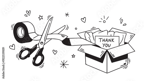 Small Business Packaging with Thank You Card and Scissors – Handmade Product Branding Concept for Ecommerce Sellers and Craft Entrepreneurs