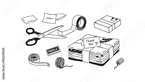 Small Business Packaging with Thank You Card and Scissors – Handmade Product Branding Concept for Ecommerce Sellers and Craft Entrepreneurs