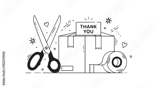 Small Business Packaging with Thank You Card and Scissors – Handmade Product Branding Concept for Ecommerce Sellers and Craft Entrepreneurs