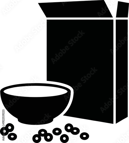 Cereal Box and Breakfast Bowl Vector , Morning Meal Silhouette Icon