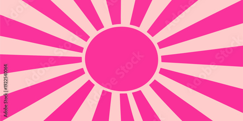 A vintage pink easter egg sits centered on an abstract pink sunburst background with a circular purple flower frame and bright light rays in a vector art illustration wallpaper design