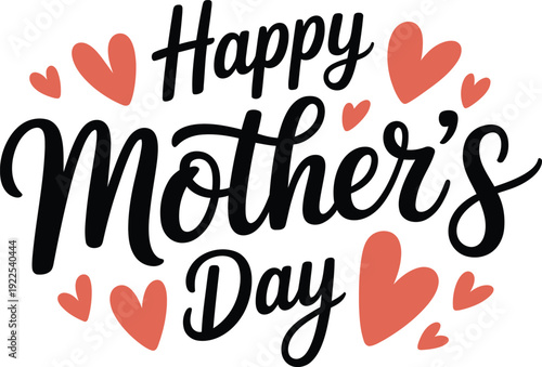 Happy Mothers Day text with coral hearts on white Keywords: Happy Mothers Day, greeting