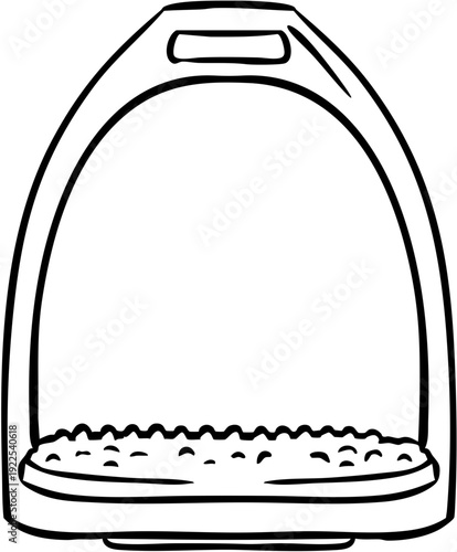 Hand drawn line art classic stirrup for horse riding, dressage  and jumping isolated on transparent background