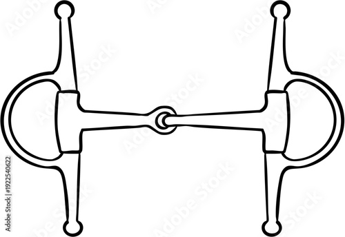 Hand drawn line art bridle snaffle bit for horse riding and dressage or jumping sport show isolated on transparent background. Full cheeck bit.