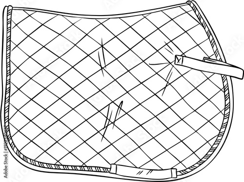 Hand drawn line art saddle pad for horse riding and jumping sport show isolated on transparent background