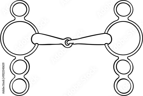Hand drawn line art bridle snaffle bit for horse riding and dressage or jumping sport show isolated on transparent background. Pessoa bit with three rings, single joined.