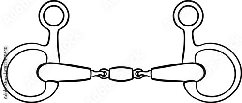 Hand drawn line art bridle snaffle bit for horse riding and dressage or jumping sport show isolated on transparent background
