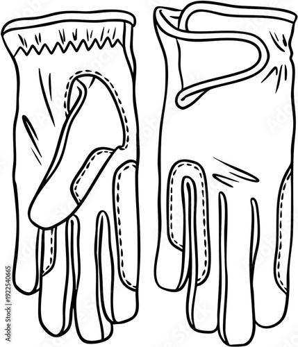 Hand drawn line art gloves for safety during horse riding and jumping sport show isolated on transparent background