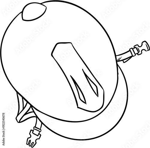 Hand drawn line art helmet for safety during horse riding and jumping sport show isolated on transparent background