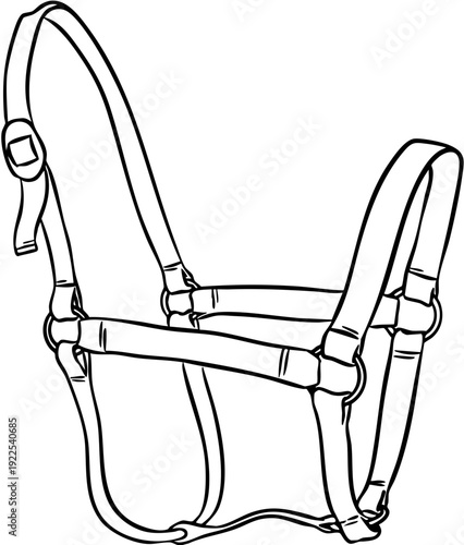 Hand drawn line art halter for horse care in the stable and horseback riding isolated on transparent background
